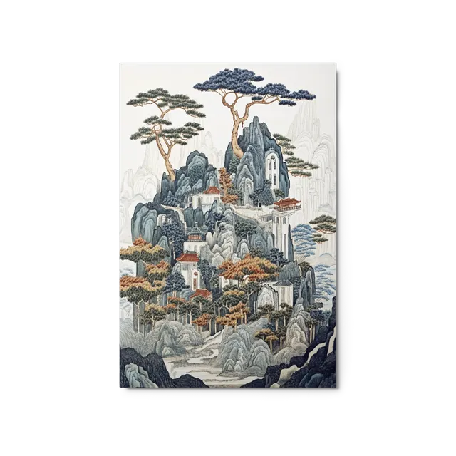 Serene Mountain Pagodas | Art Print