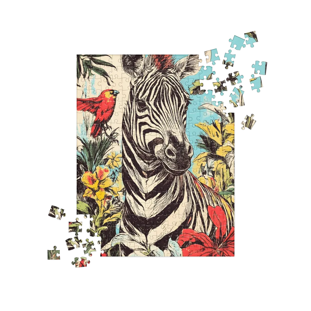 Tropical Zebra & Bird Illustration 
 Jigsaw Puzzle