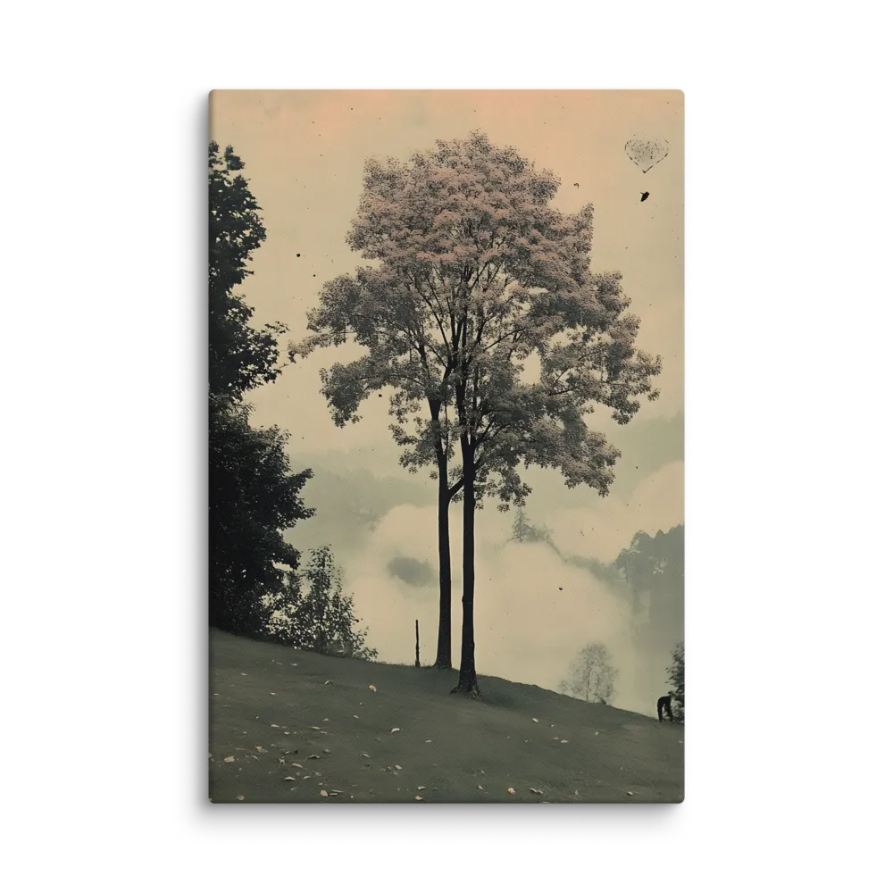 Twin Trees in Mist 
 Canvas with White Frame