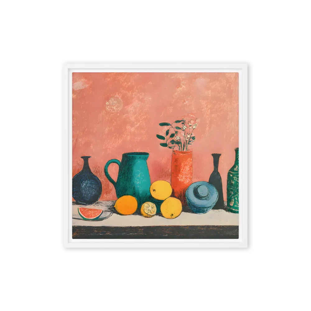 Terracotta Still Life 
 Canvas with White Frame