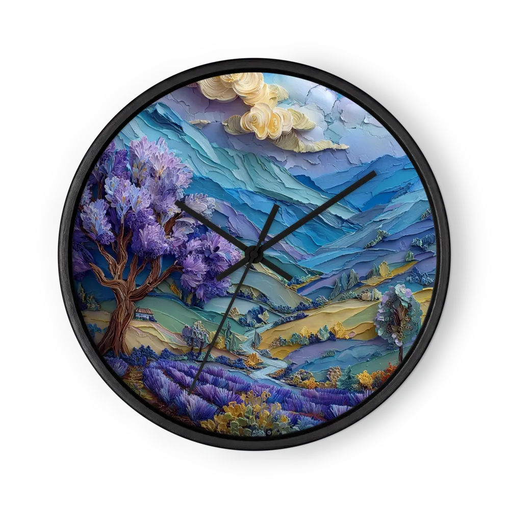 Lavender Fields Under Blue Mountains | Wall Clock