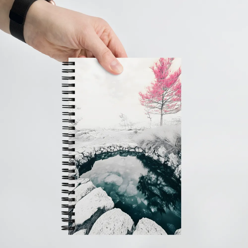 Monochromatic Pond with Pink Tree 
 Spiral Notebook | 140 pages