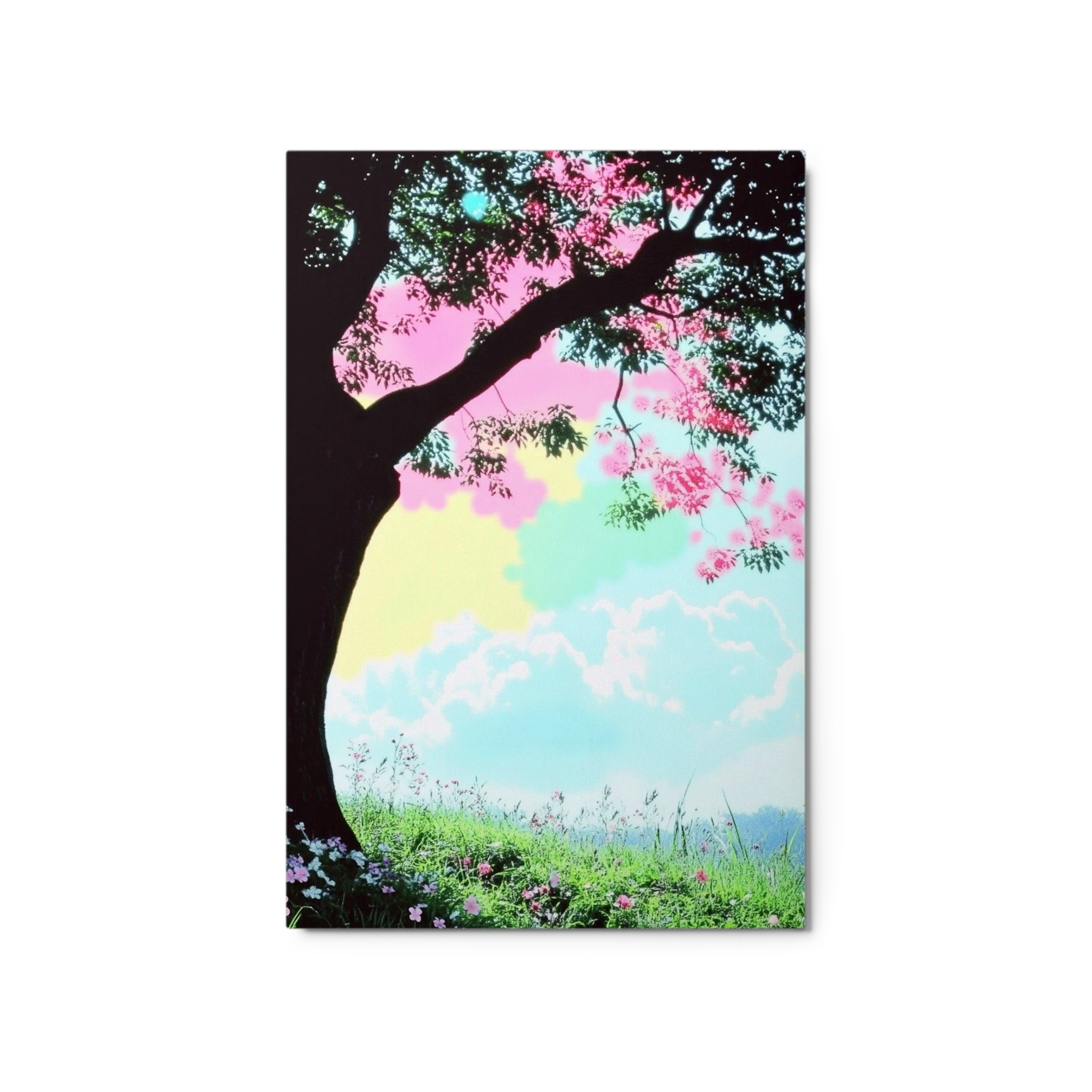 Tree with Pink Leaves in Colorful Landscape