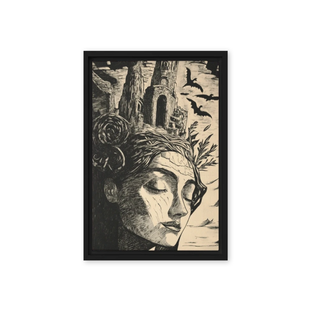 Serene Woman with Gothic Landscape