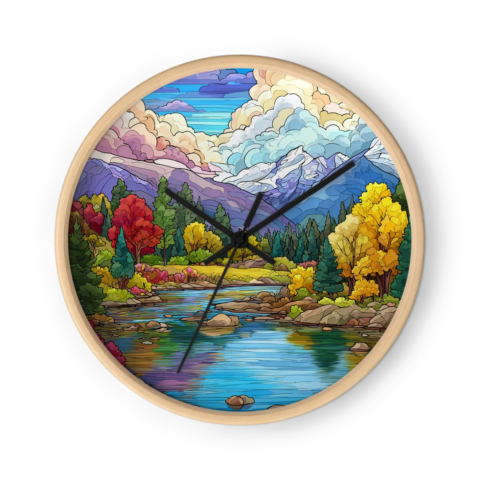 Prismatic Glass Landscapes Wall Clocks — Leaded Colour, Mountain Light
