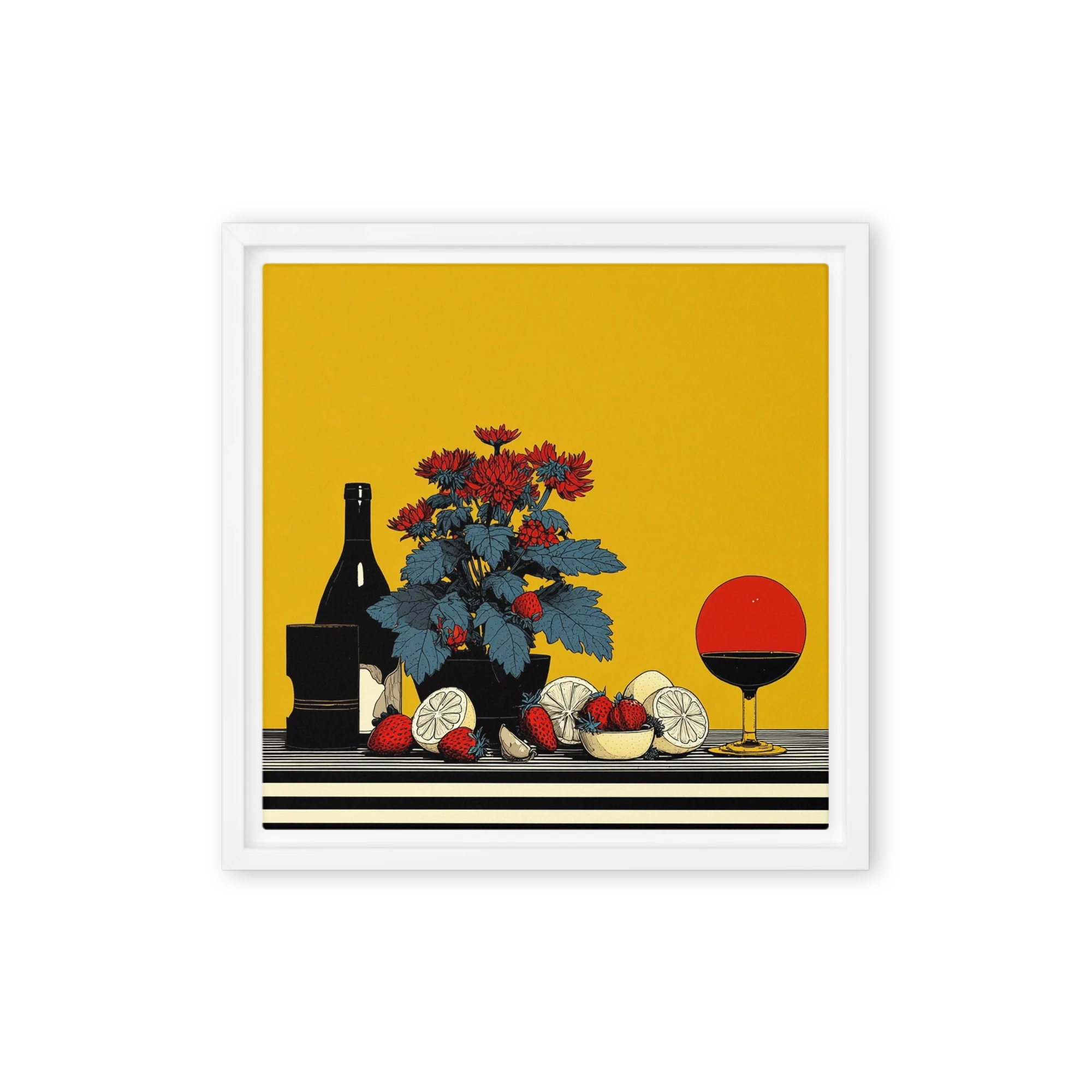 Red Flowers and Wine Still Life