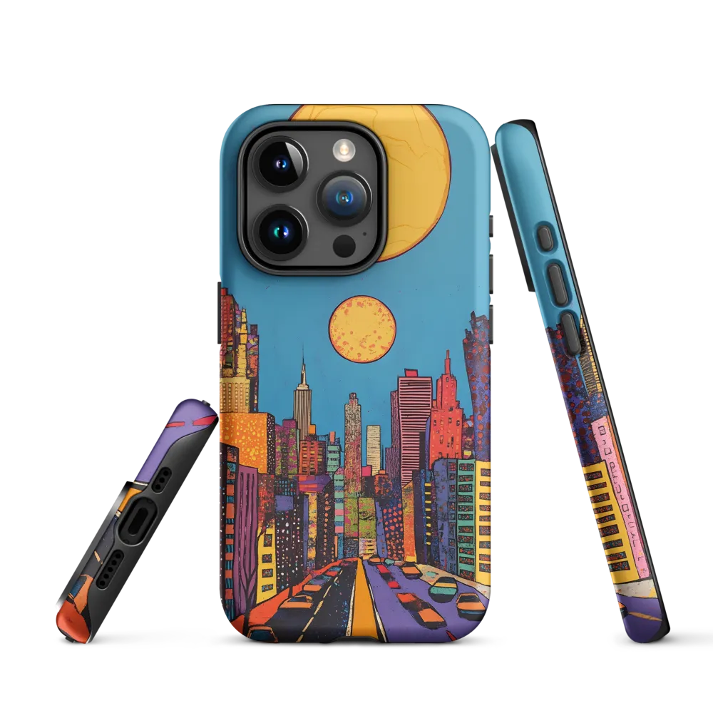 Colorful Cityscape Under Orange Sun | Phone Case