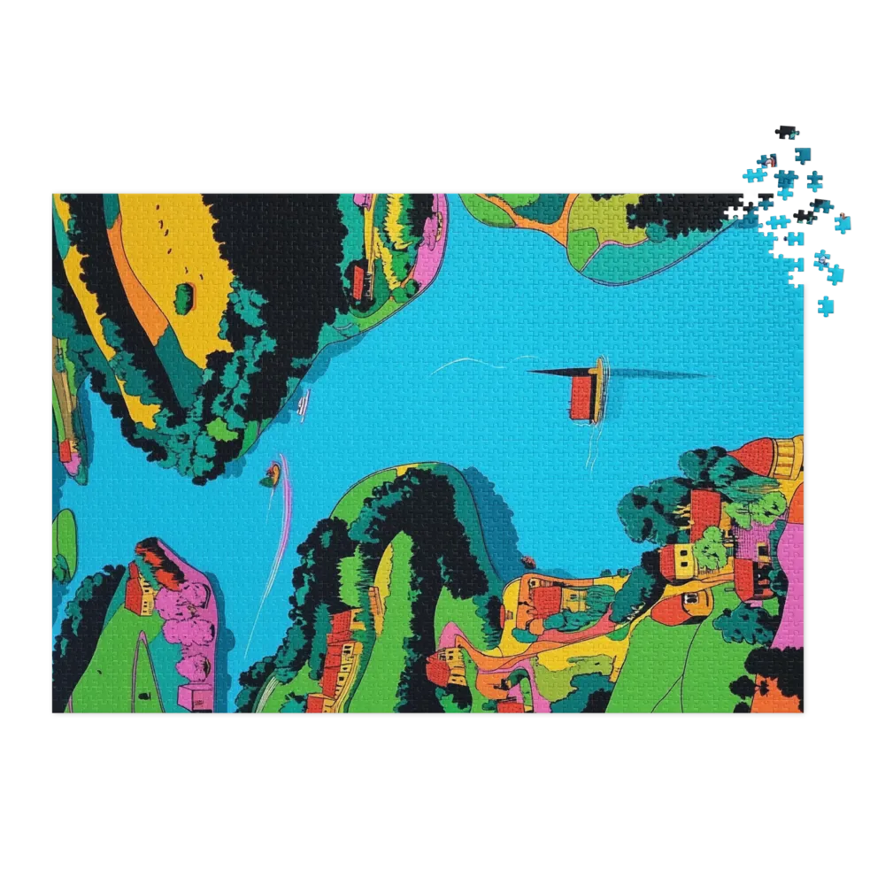 Vibrant Pop Art Landscape with River