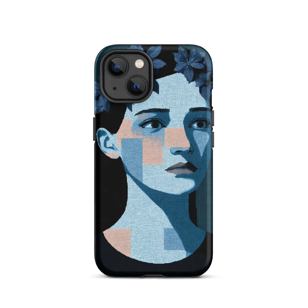 Blue Pixel Art Woman Portrait | Phone Case