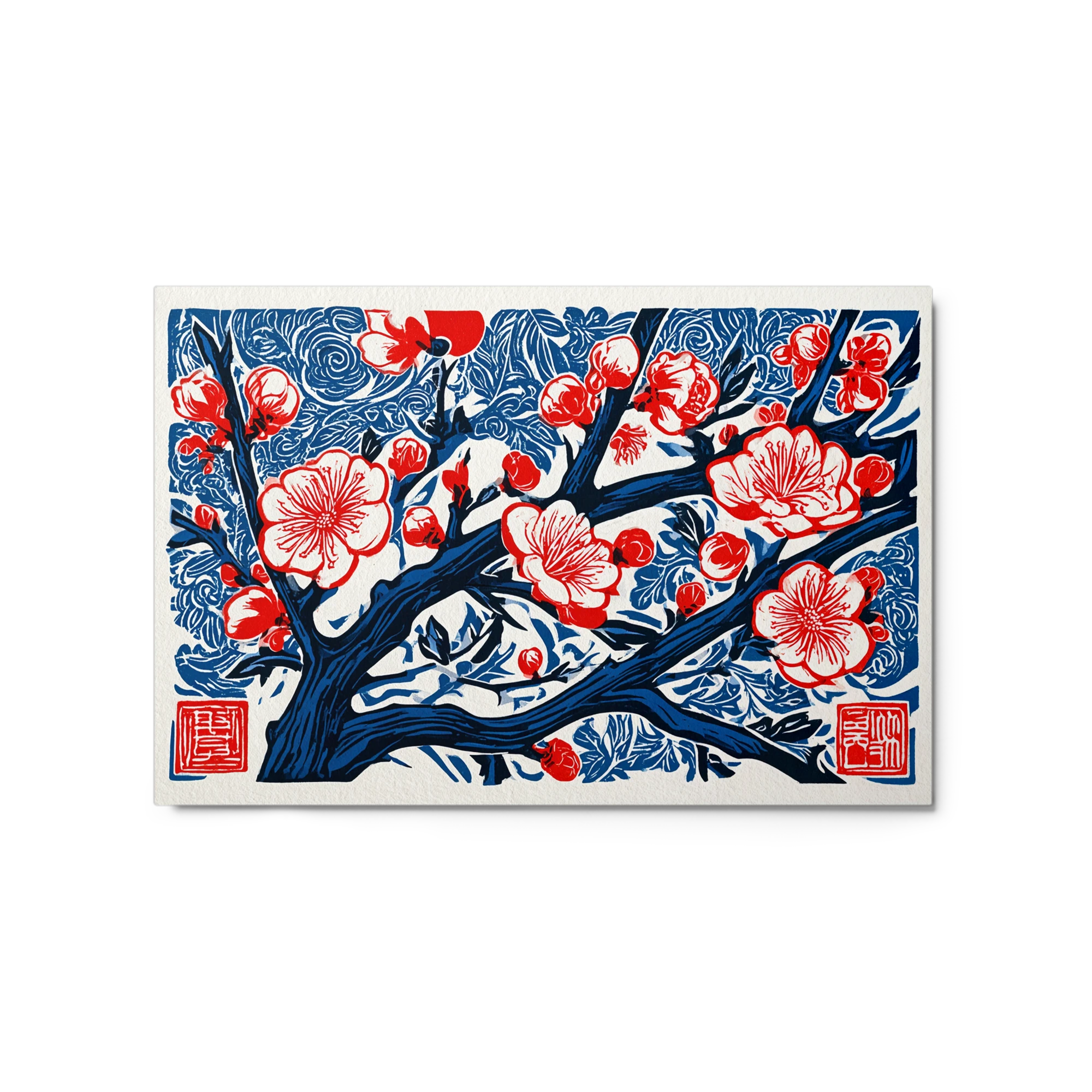 Red Blossoms on Blue Branch