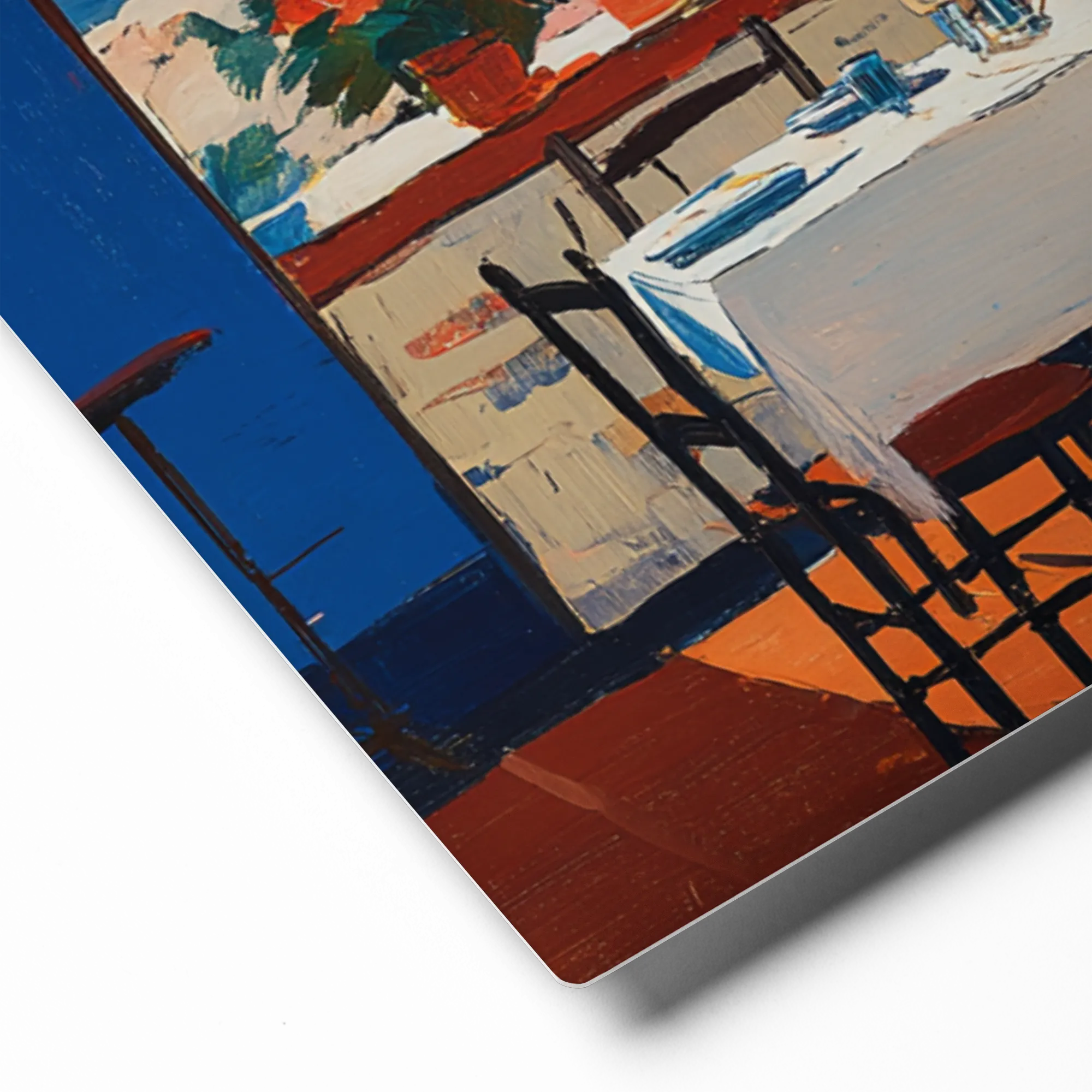 Al Fresco in Blue 
 Poster with Red oak Frame | 18″x 18″