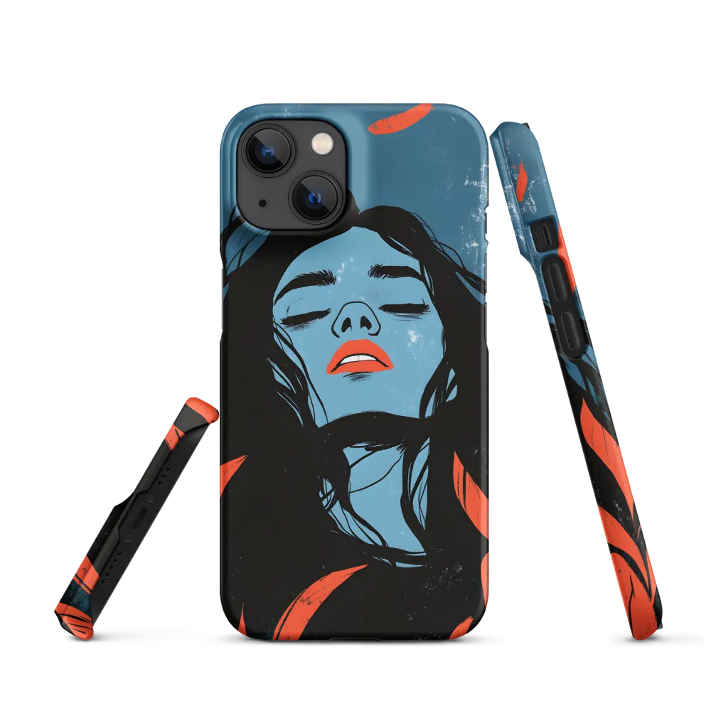 Portrait of a Woman with Blue Skin and Orange Leaves | Phone Case