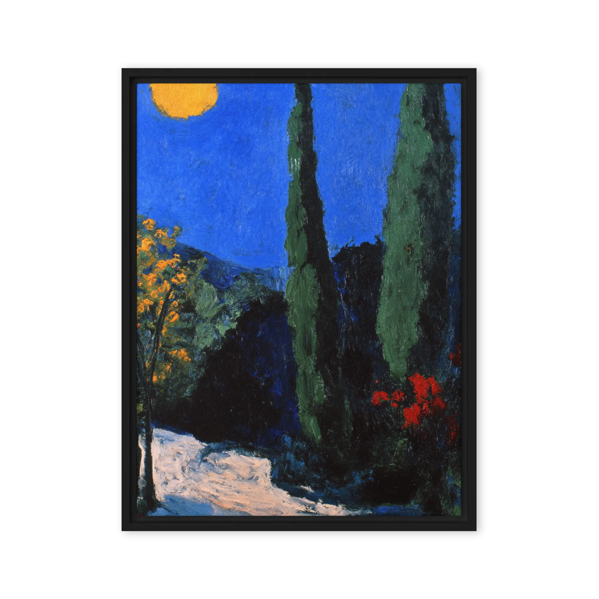 Path Under the Cypress 
 Poster with White Frame | 20″x 30″
