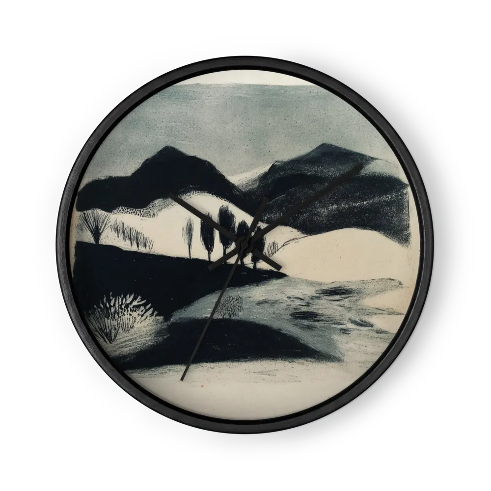 Monochrome Mountain Landscape Print | Wall Clock
