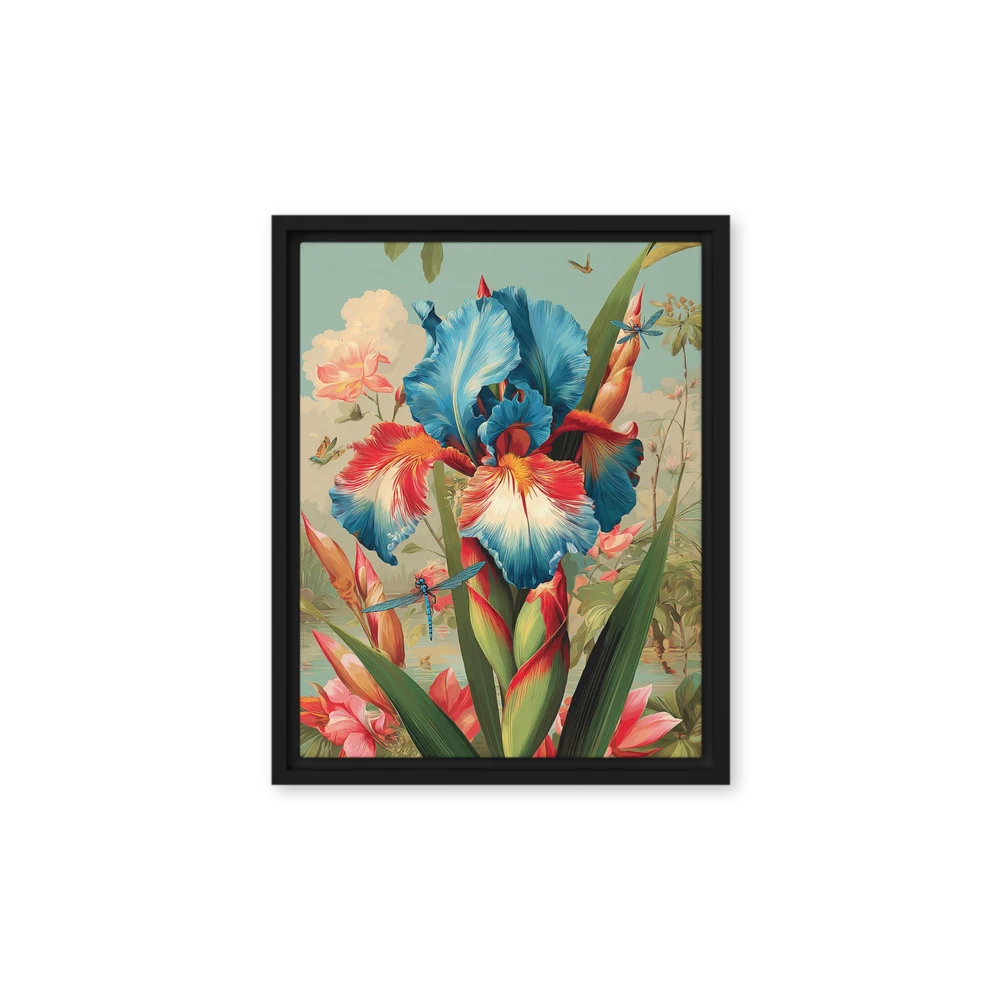 The Blue Iris and Dragonflies | Art Print