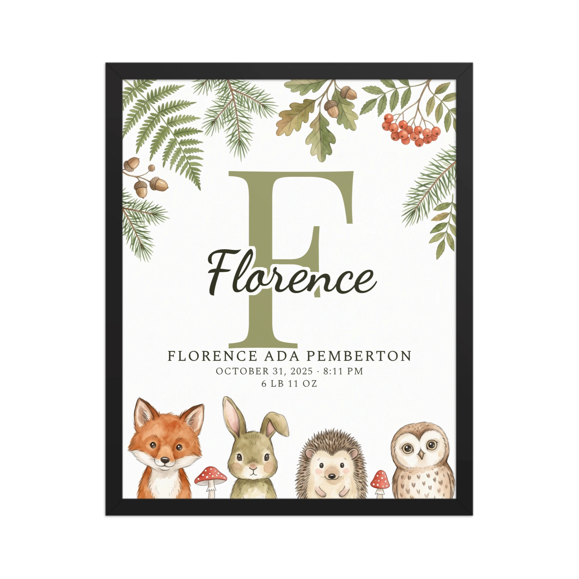 Woodland Monogram Nursery Name Art — example
