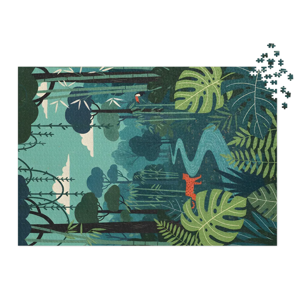 Leopardo na Floresta Tropical 
 Puzzle em caixa de metal