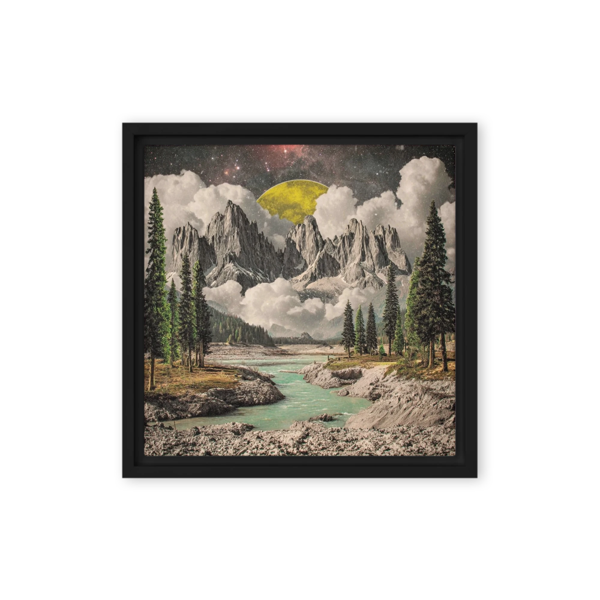Yellow Moon Mountain Collage | Art Print