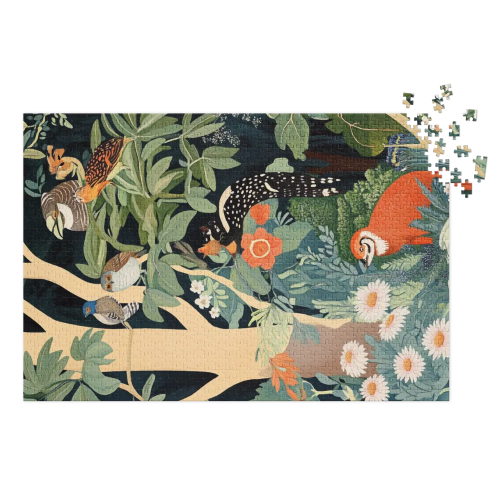 Lush Forest Scene with Animals and Birds