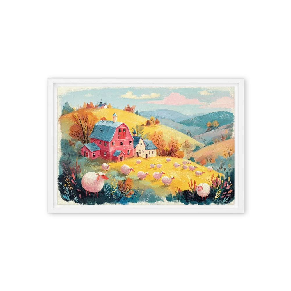 Countryside Farm and Grazing Sheep | Art Print
