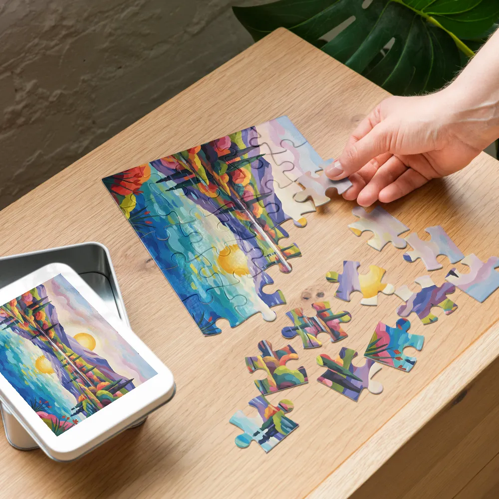 Vibrant Lake Reflection 
 Jigsaw Puzzle in Tin Box