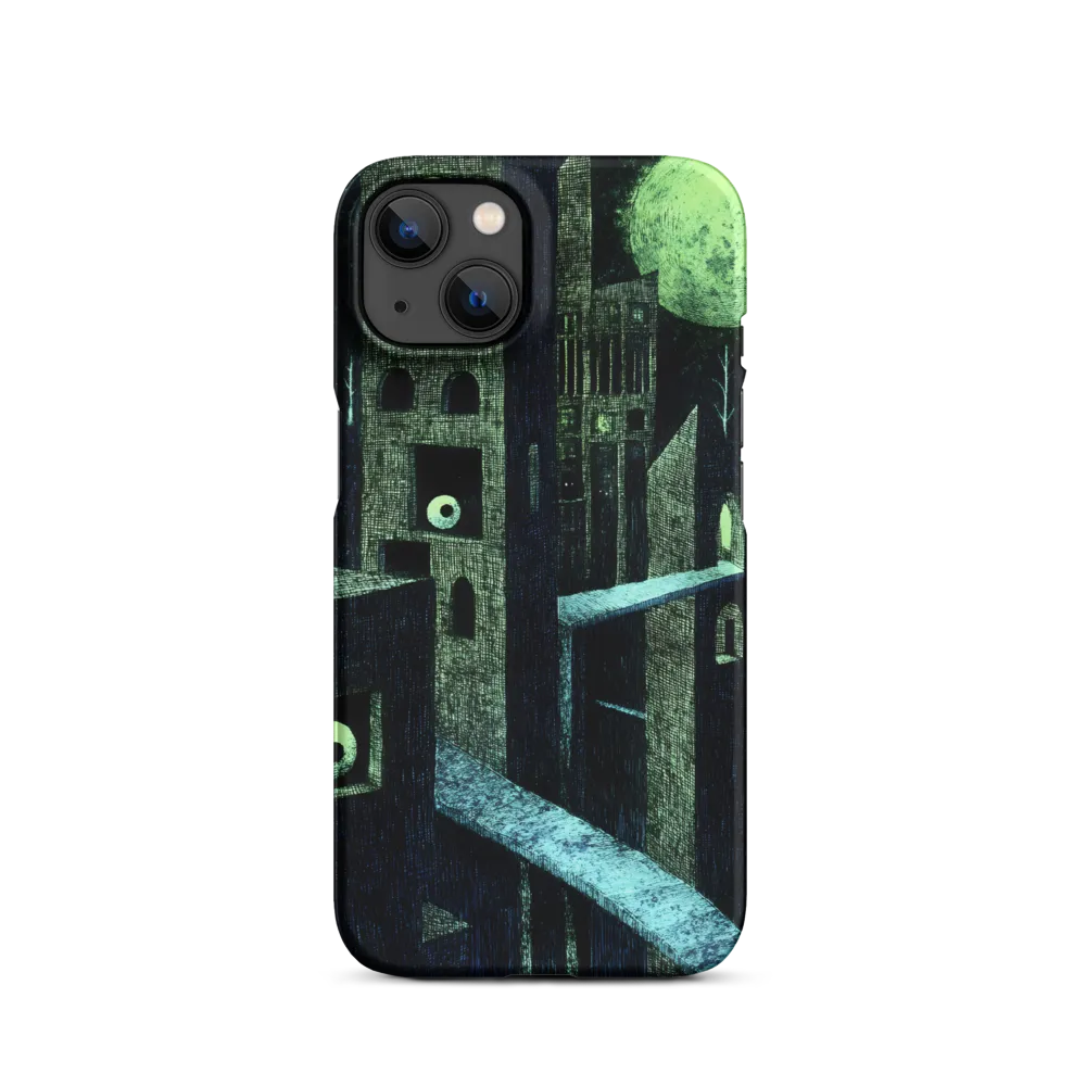 Surreal Cityscape with Eyes and Green Moon | Phone Case