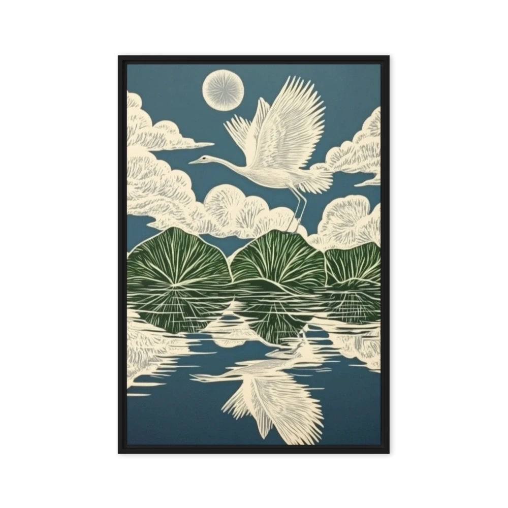 Crane Over Water Lilies
