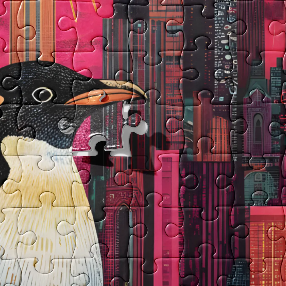 Neon City Penguin 
 Jigsaw Puzzle in Tin Box