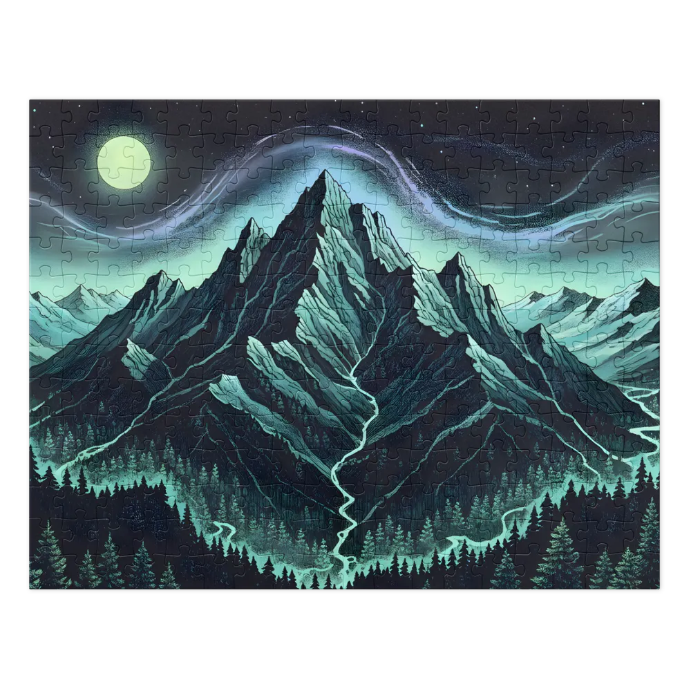 Stippled Mountain Aurora | Jigsaw Puzzles