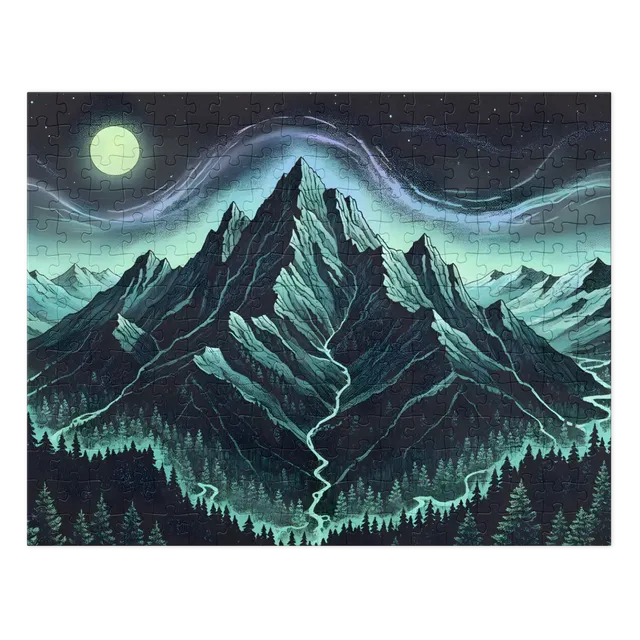 Stippled Mountain Aurora | Jigsaw Puzzles