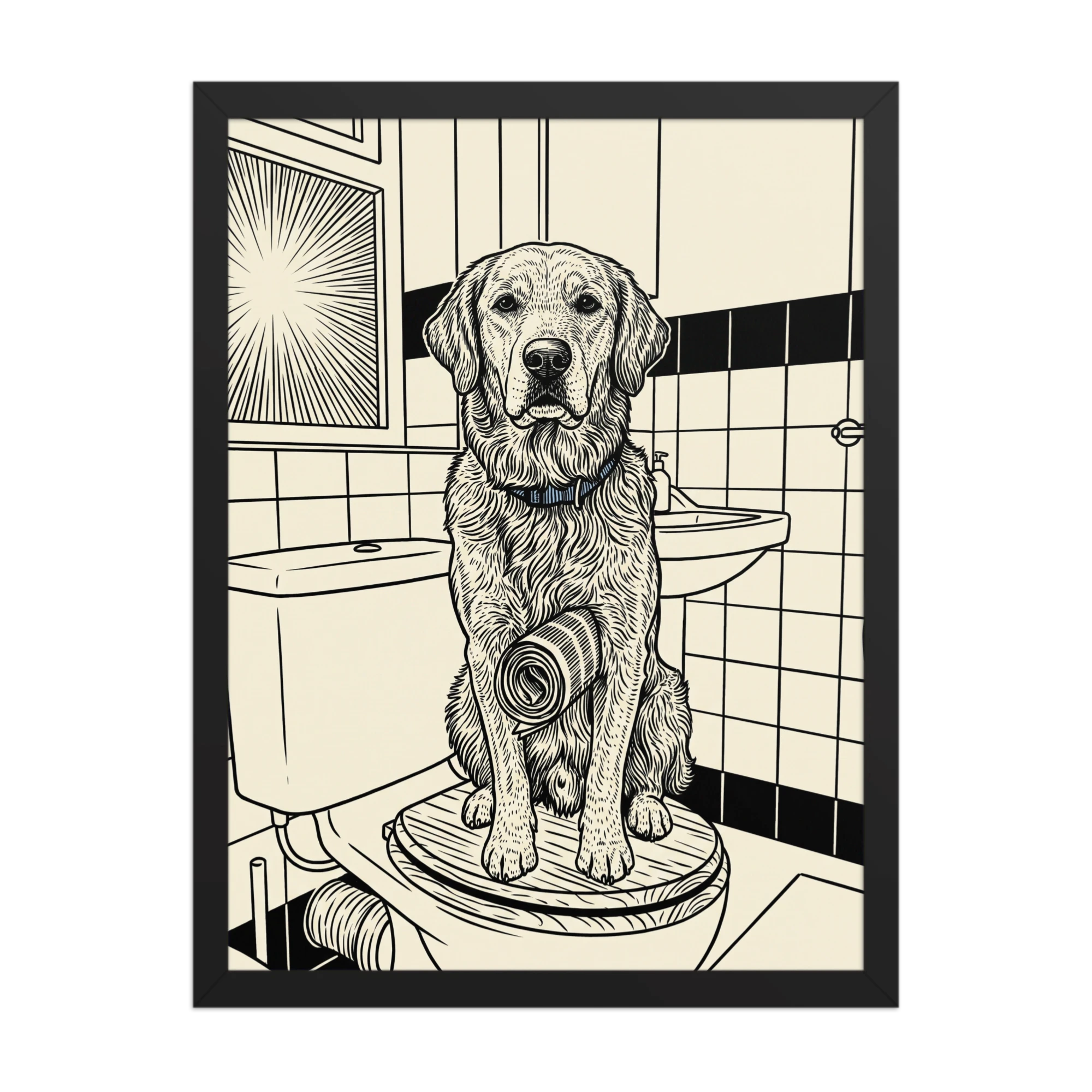 Bathroom — Folk Linocut