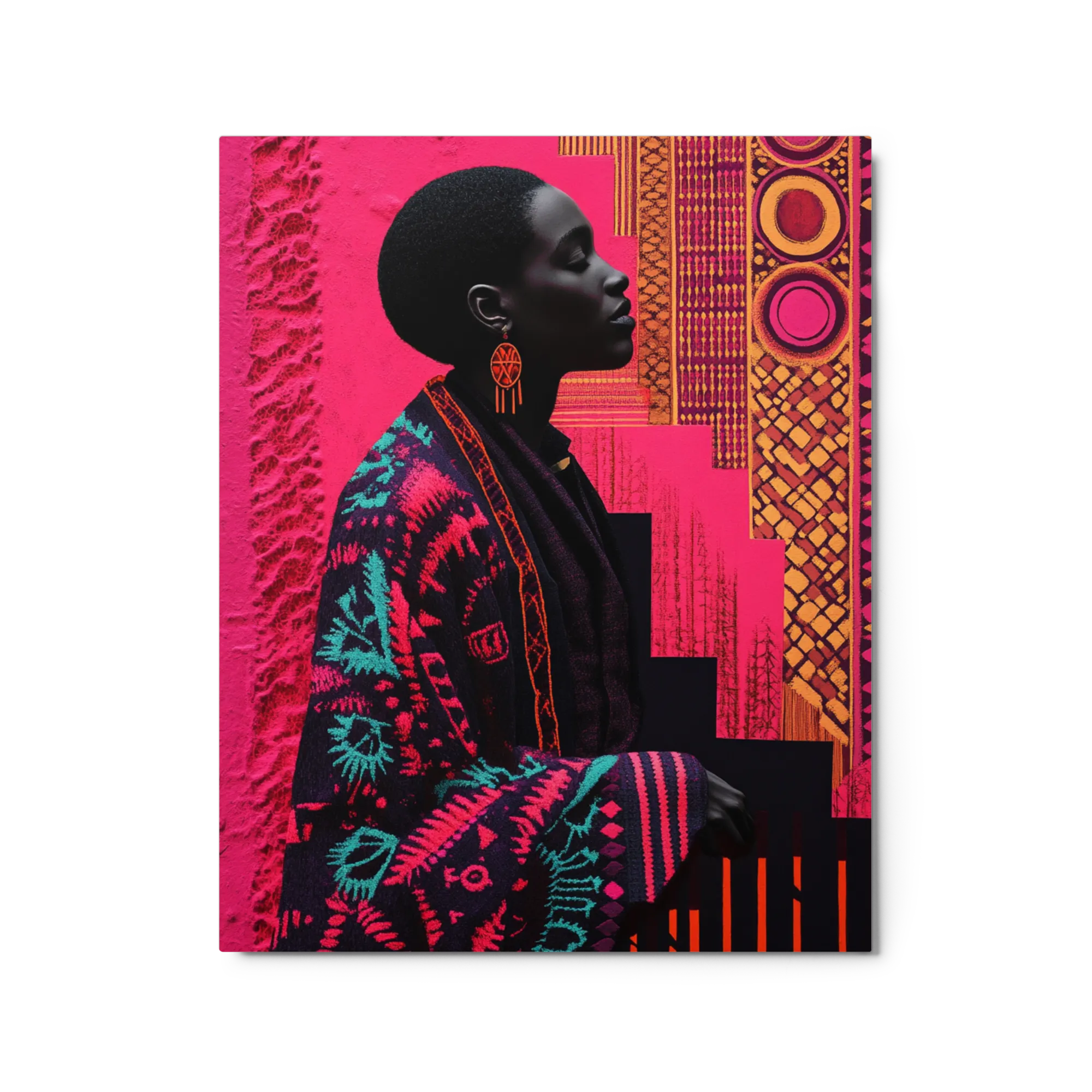 Profile Portrait of Woman with Vibrant Patterns