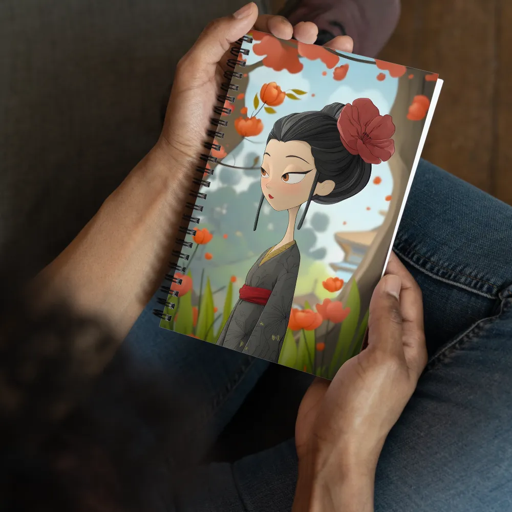 Pensive Kimono Girl 
 Spiral Notebook | 140 pages