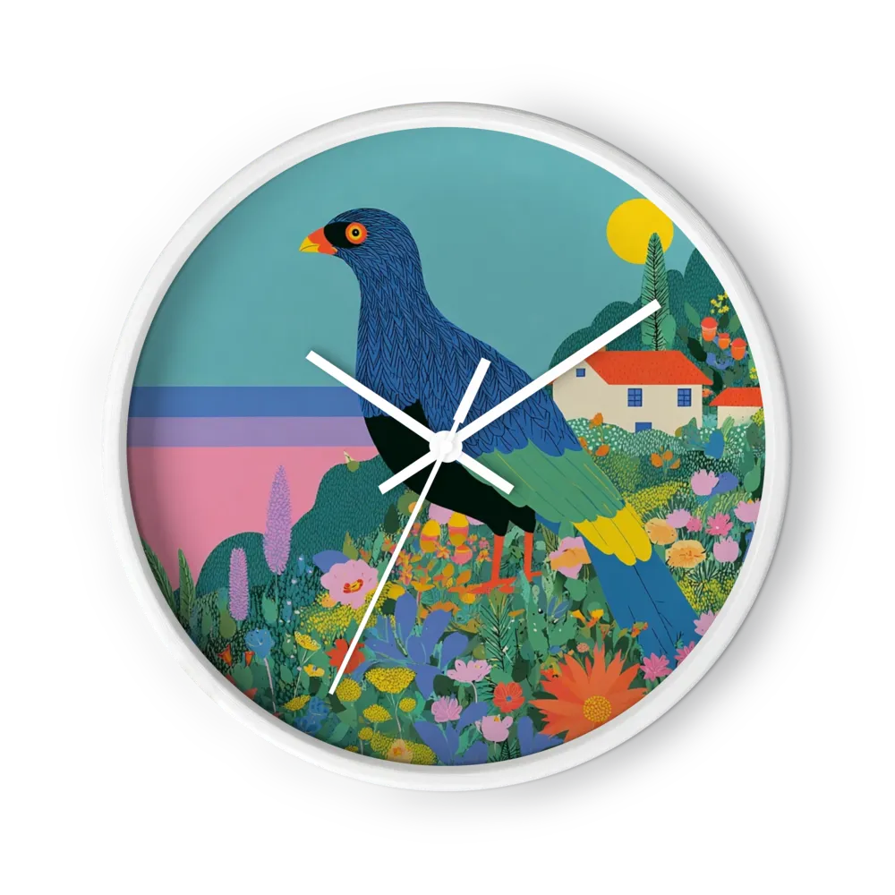 Blue Bird in Flower Field | Wall Clock