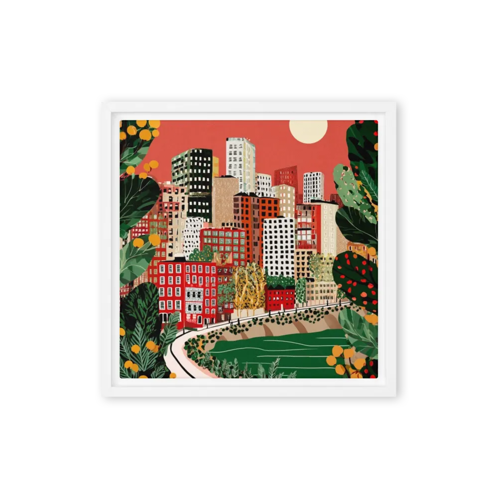 Red City Garden 
 Poster with Red oak Frame | 12″x 12″