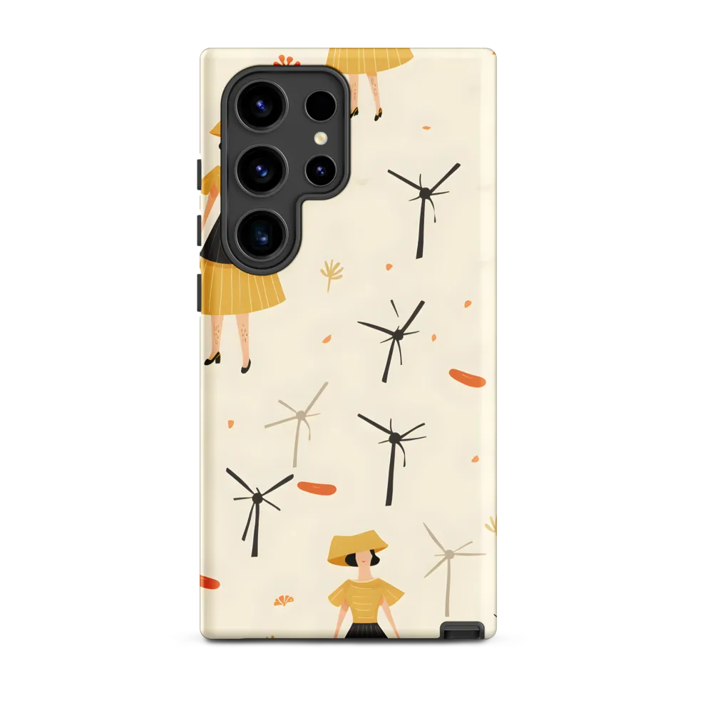 Illustrated Patterns with Wind Turbines and Figures | Phone Case