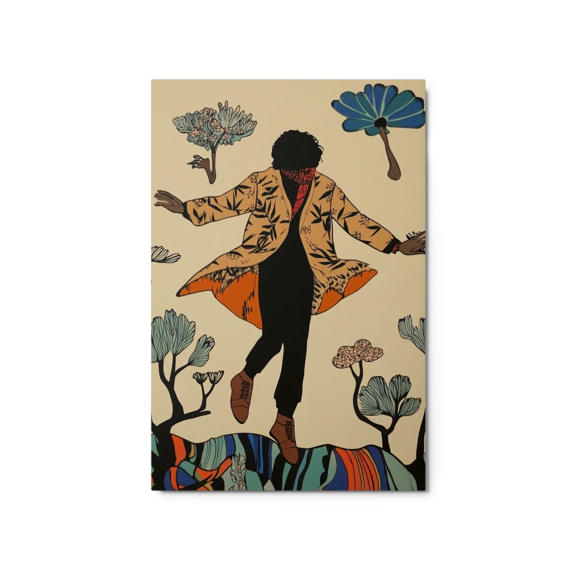Dynamic Figure in Patterned Coat