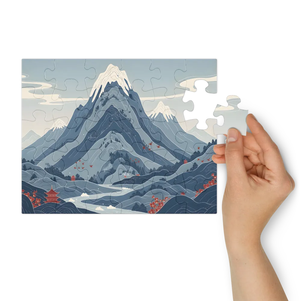 Tranquil Ukiyo-e Mountains 
 Jigsaw Puzzle in Tin Box