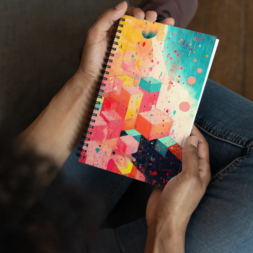 Abstract Cubes in Splattered Colors 
 Spiral Notebook | 140 pages