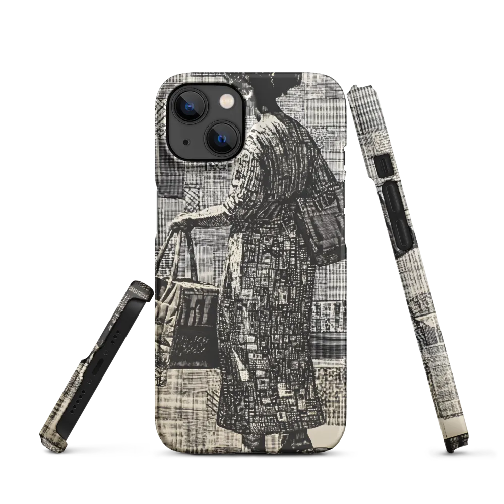 Ink Drawing of Woman with Shopping Bags | Phone Case
