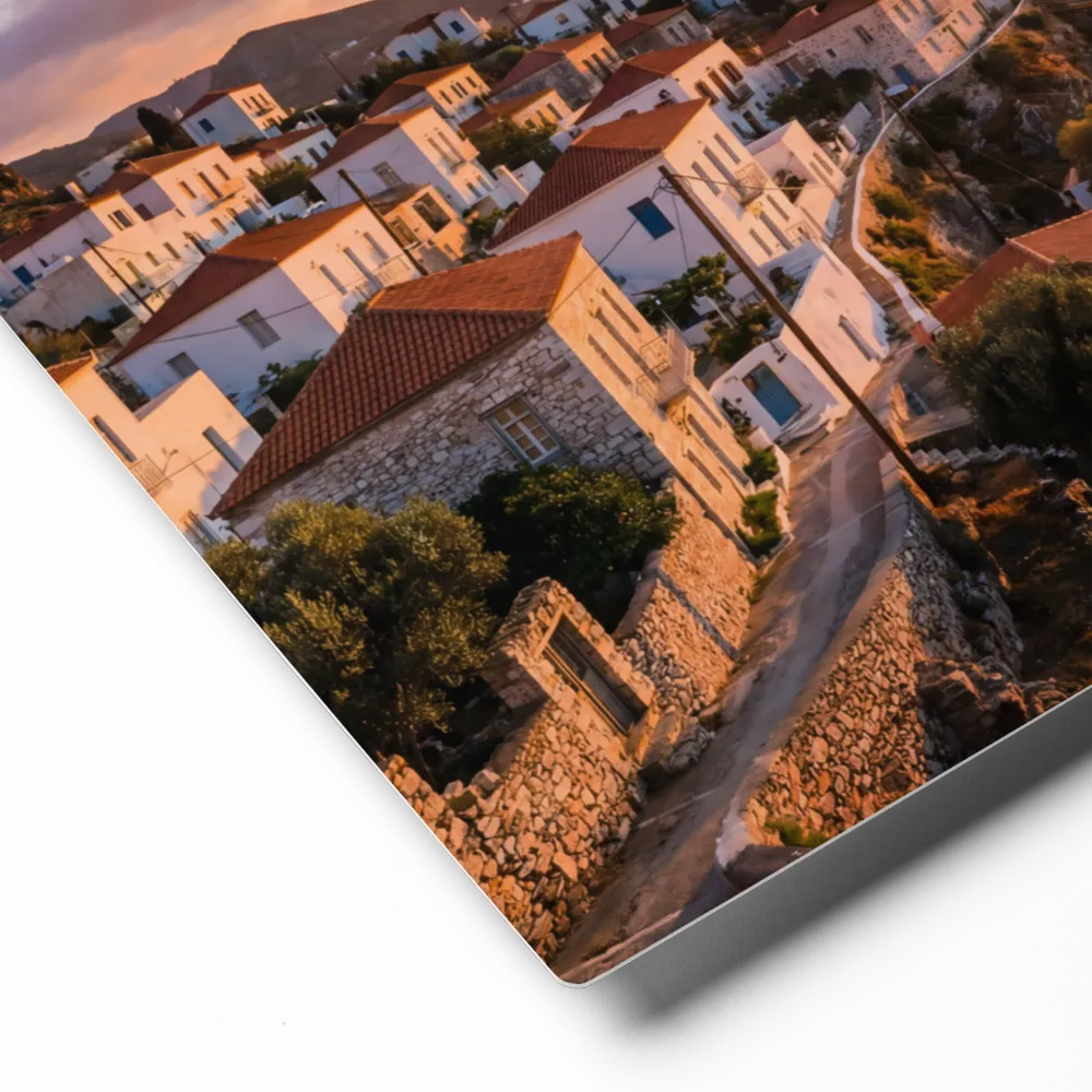Mediterranean Sunset Village 
 Canvas with Brown Frame