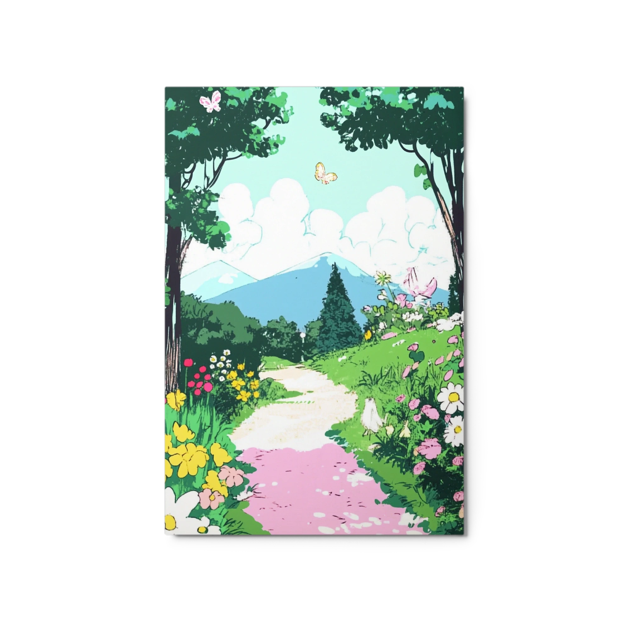 Serene Landscape with Flowers and Butterflies