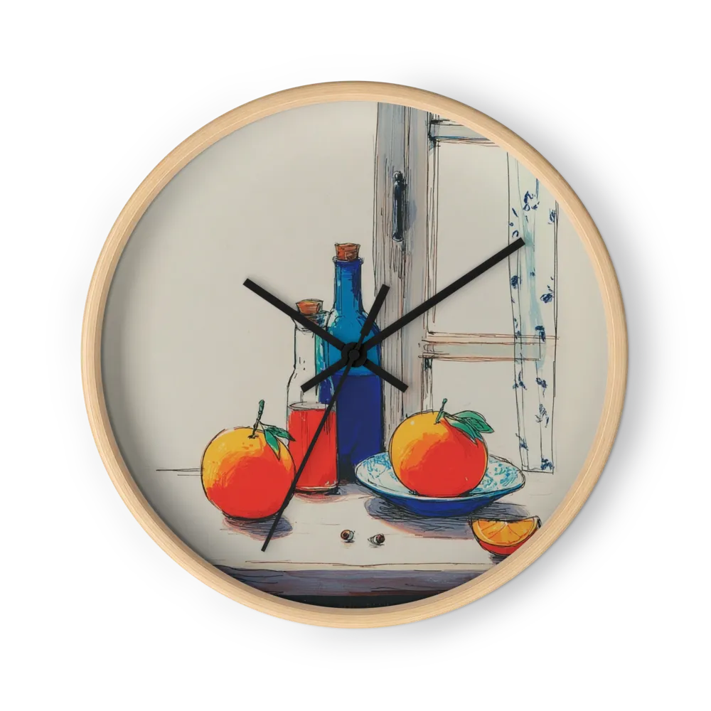 Cobalt & Citrus Lithograph Wall Clocks — Oranges And Blue Glass