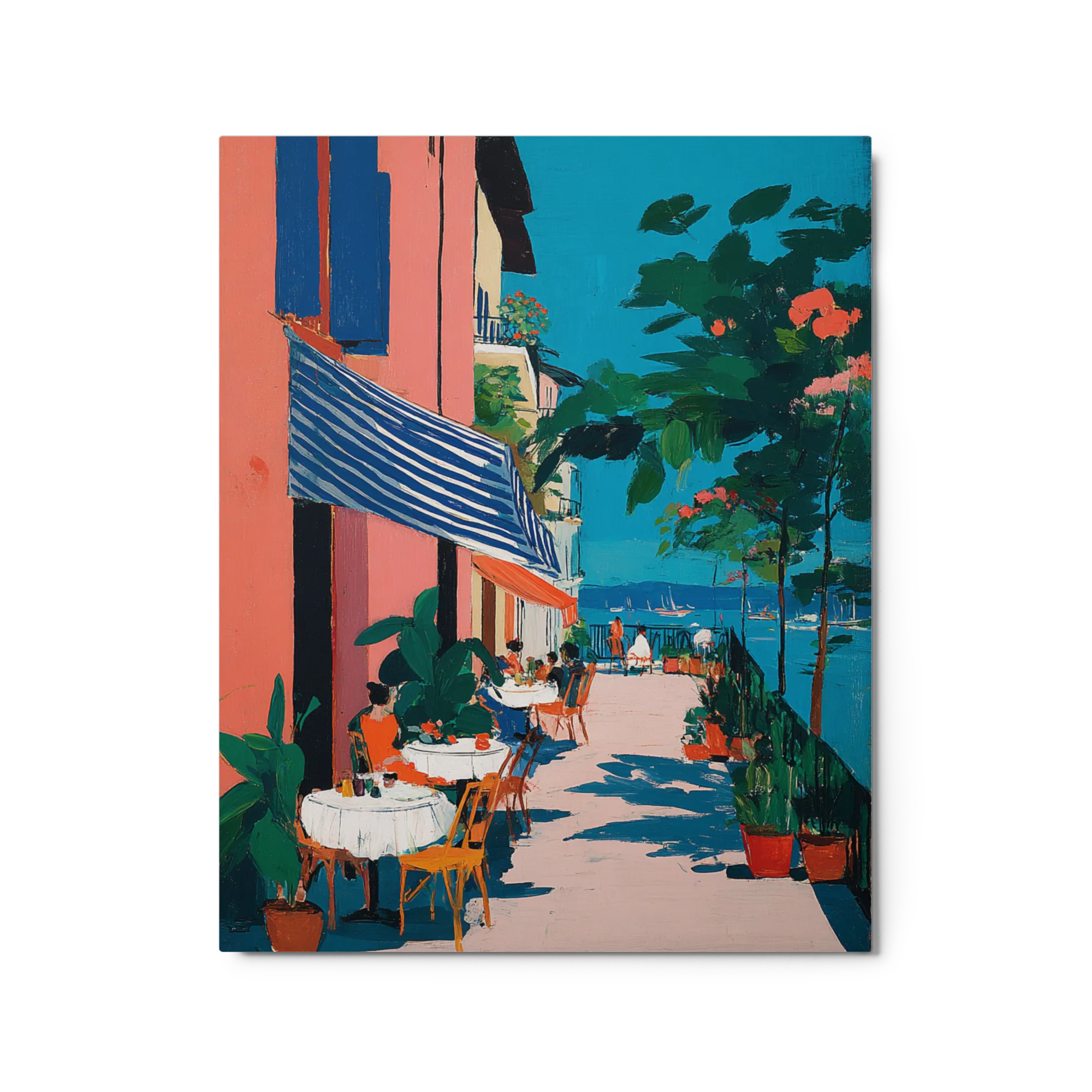 Seaside Cafe Afternoon 
 Poster with Red oak Frame | 20″x 30″