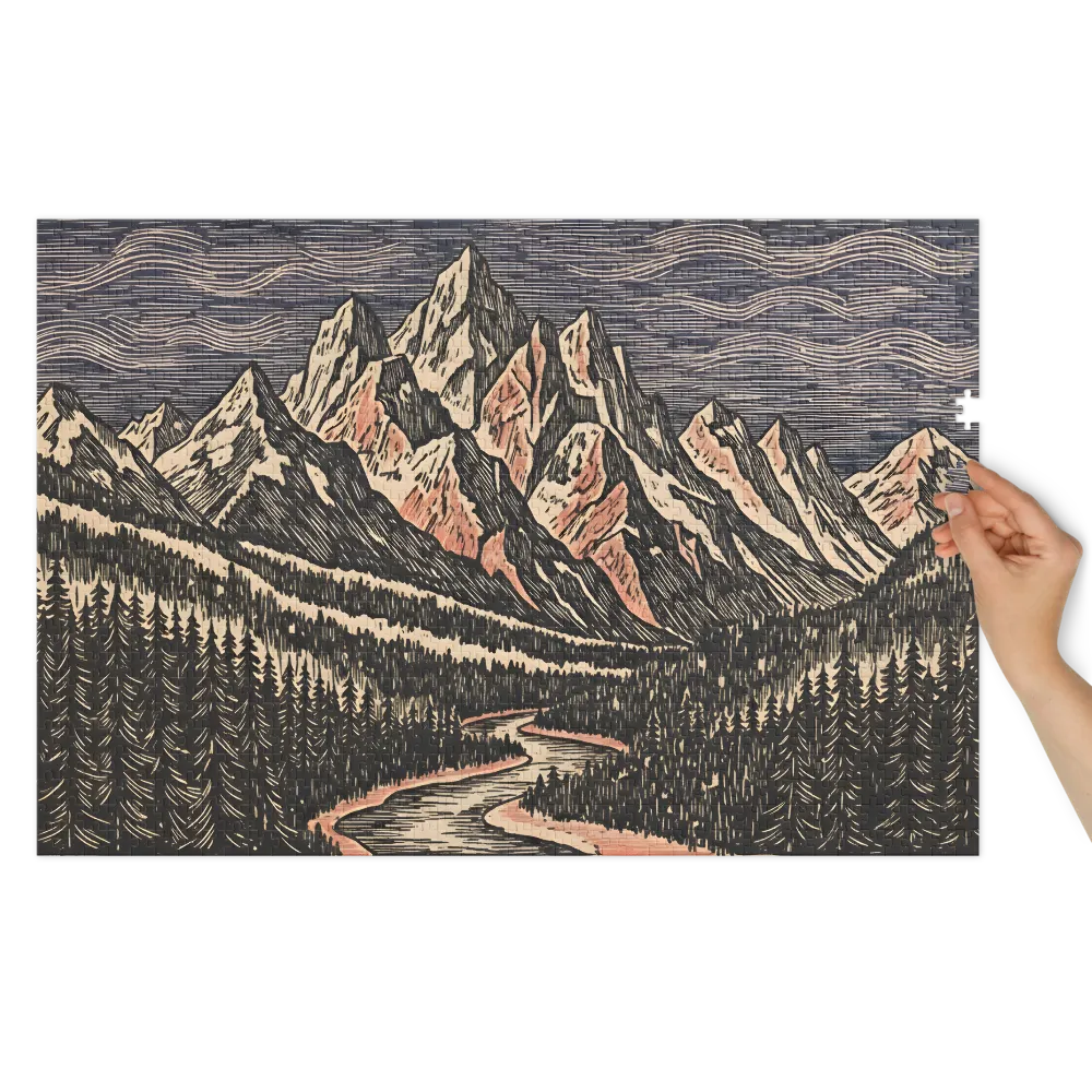 Alpine Riverwood Engraving | Jigsaw Puzzles