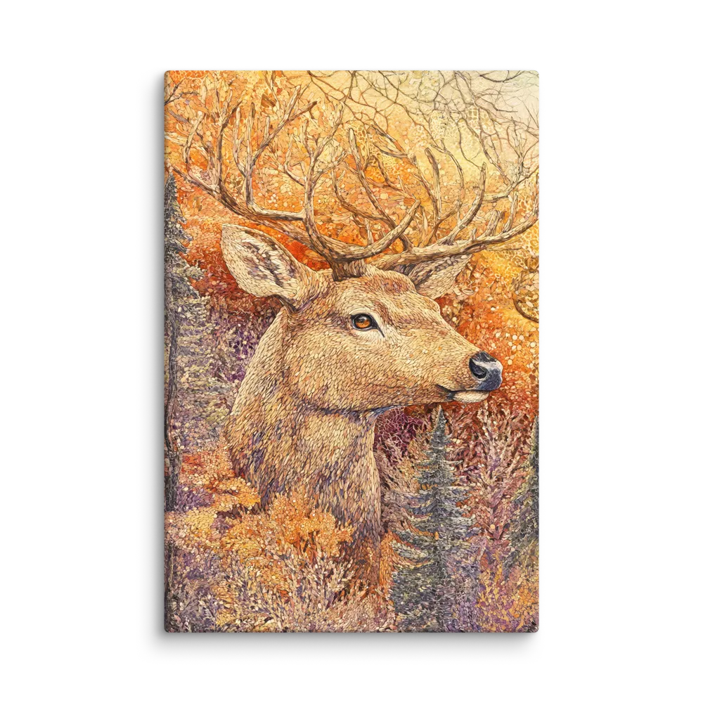 Golden Stag Mosaic 
 Canvas with White Frame