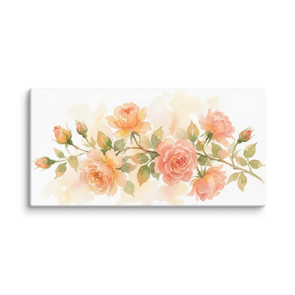Watercolor Peach Roses 
 Canvas | 12″x 24″