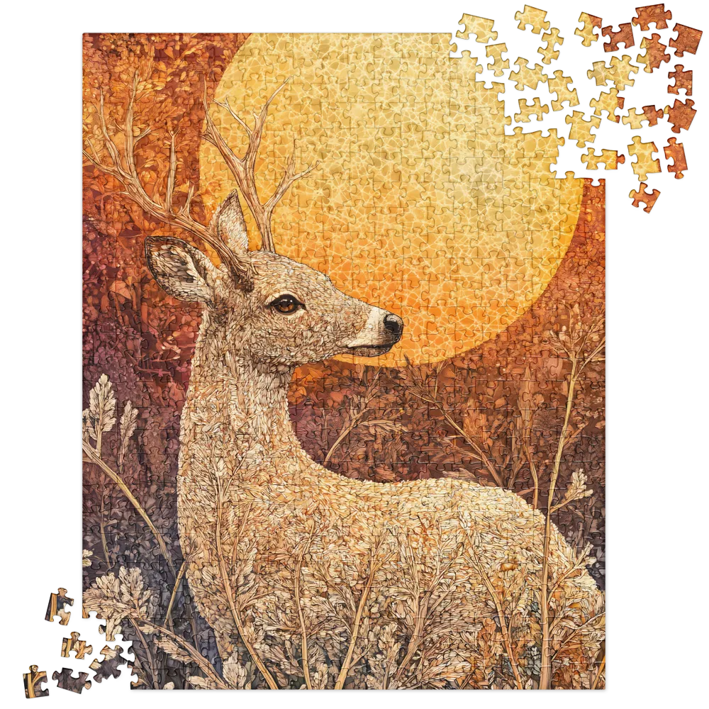 Forest Deer under Golden Moon 
 Jigsaw Puzzle