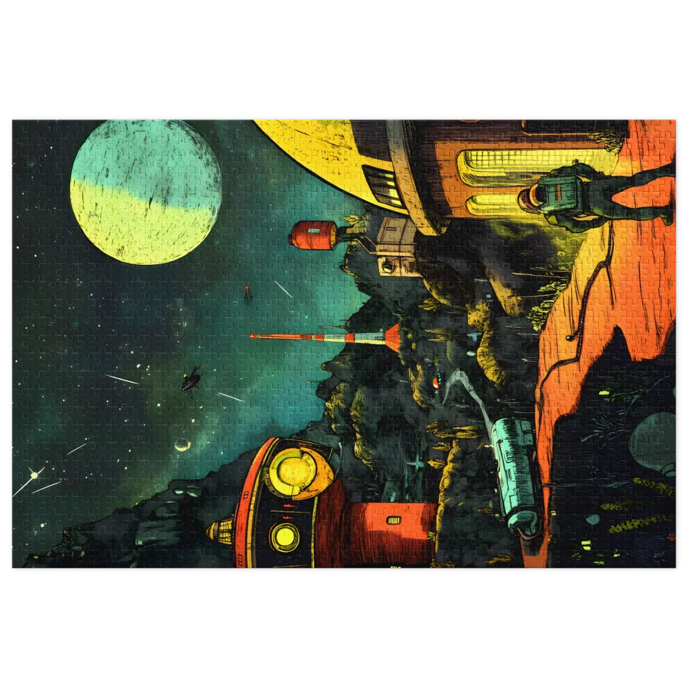 Vista Retrofuturista do Astronauta 
 Puzzle em caixa de metal