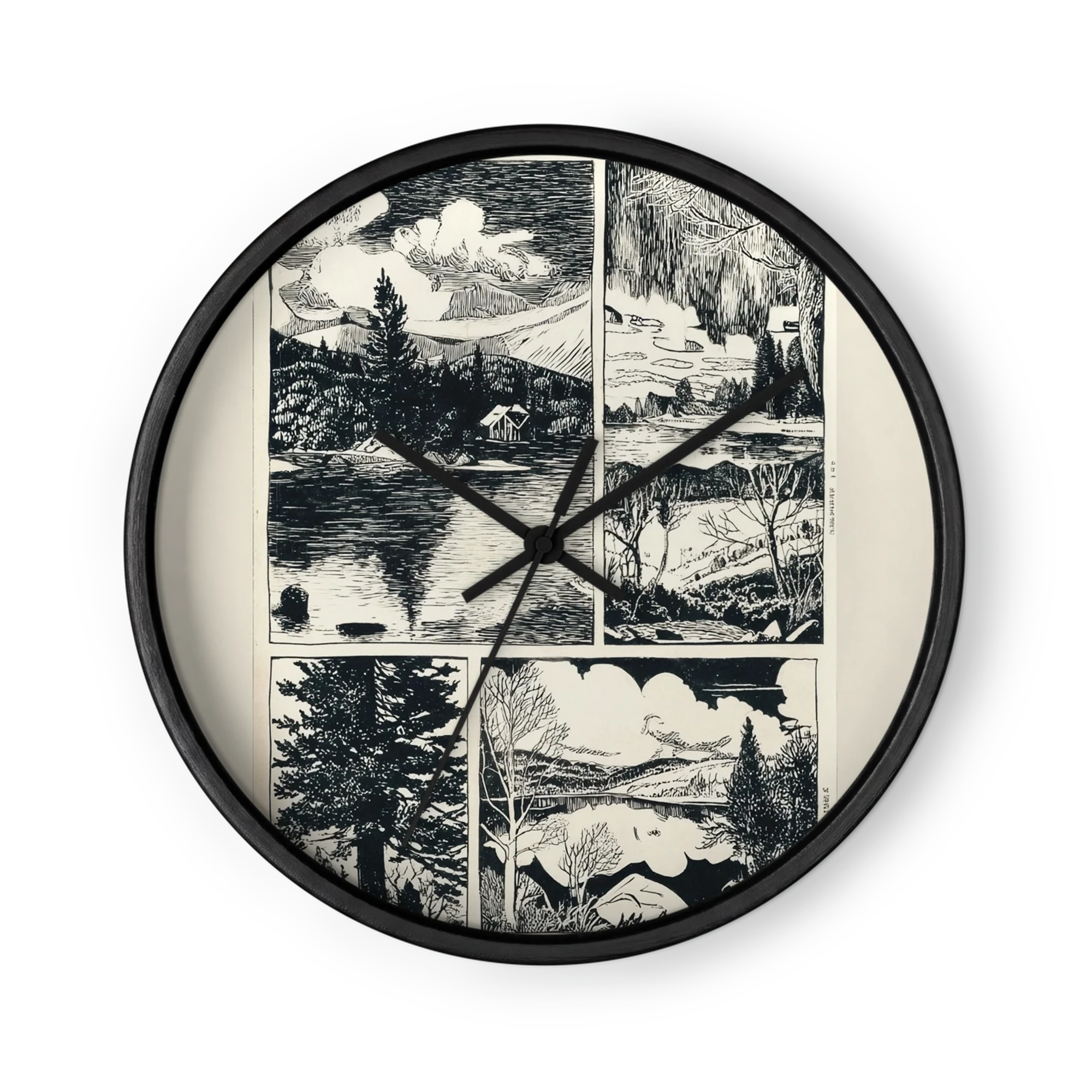 Mountain Lake Woodcut